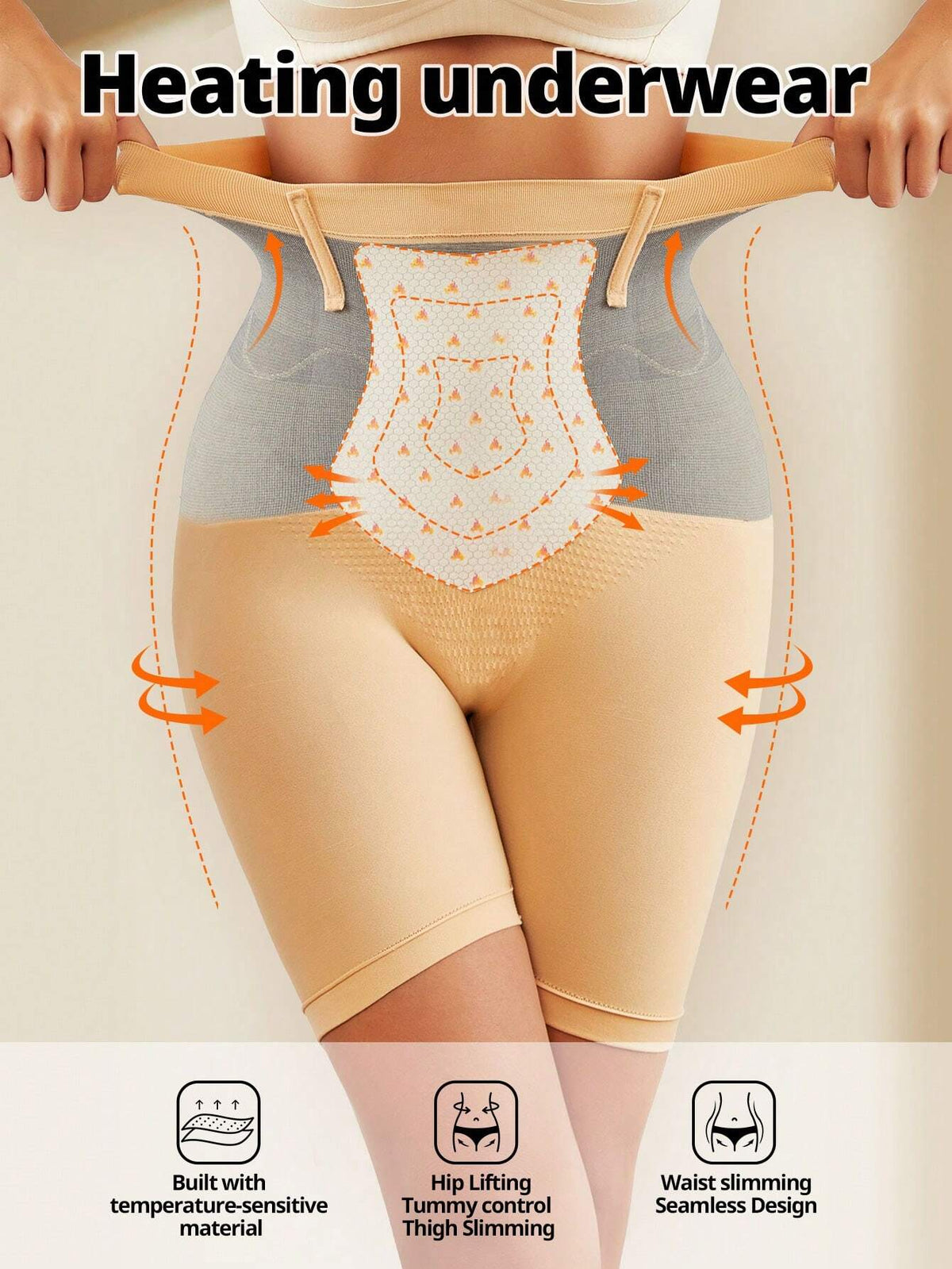 FLARIXA High Waist Thermal Shapewear Shorts, Tummy Control and Butt Lifting, Beige