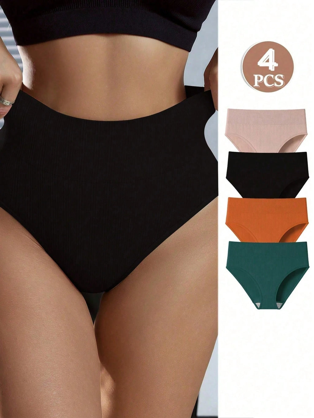 4Pcs Women Shorts/Briefs, Solid Color, Mid/High Waist, Comfortable, Slimming, Tummy Control, Women Body Shaper, Panty