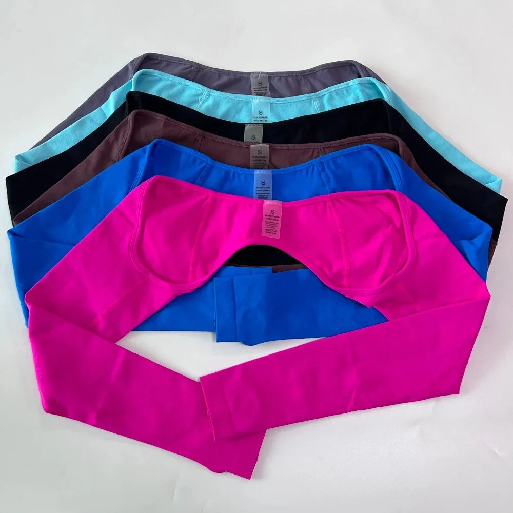 NO LOGO 3Pieces Gym Set Seamless Yoga Set Women Gym Top Cross Waist Shorts Long Sleeve Shrug Fitness Bra Sports Suit Workout Set